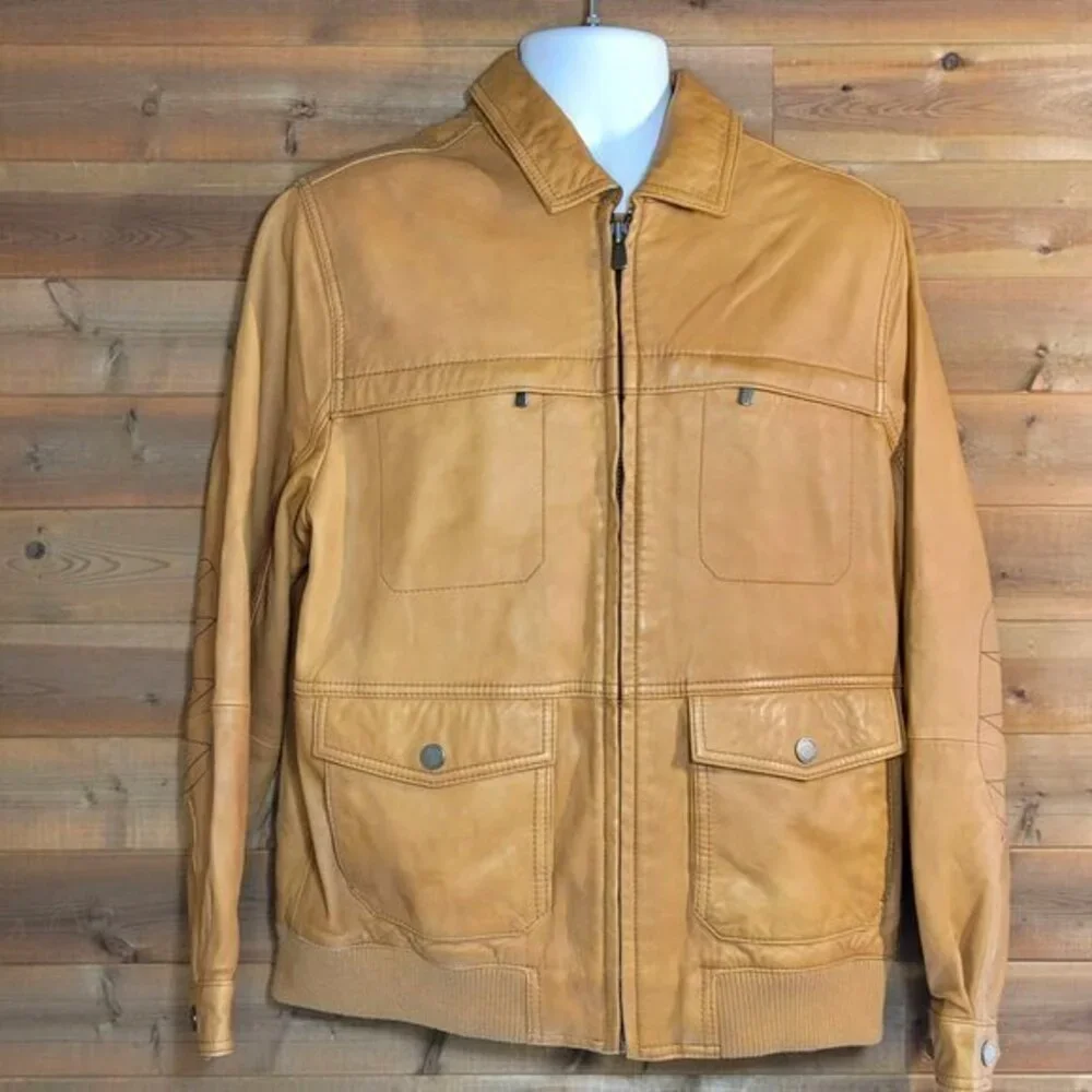 Tommy Bahama Caramel Santiago Leather Aviator Jacket